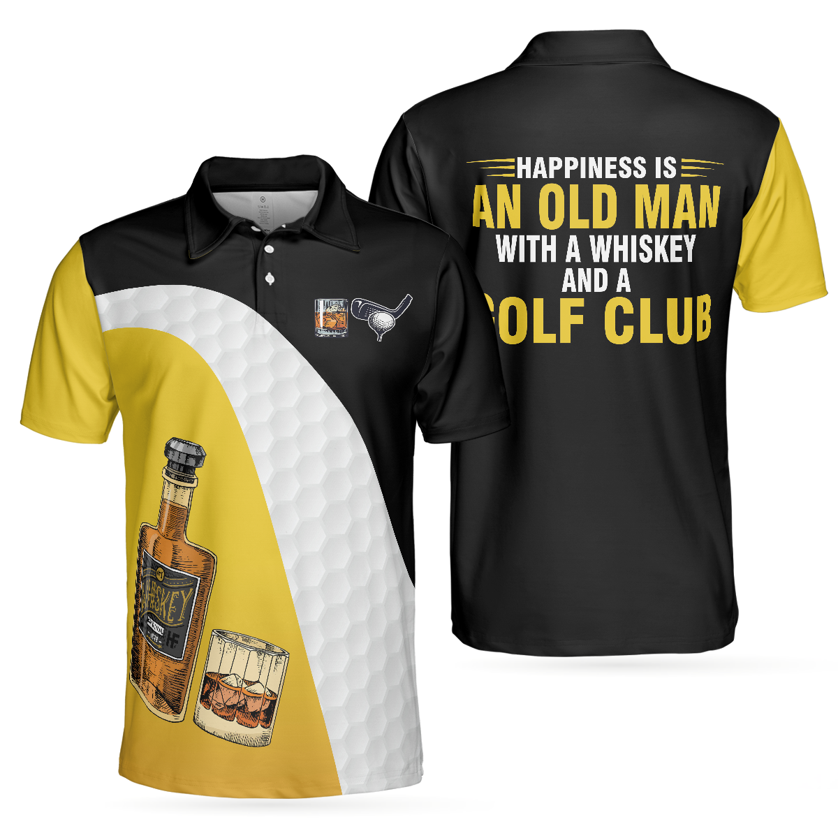 Happiness Is An Old Man With A Whiskey And A Golf Club Polo Shirt, Best Golf Shirt For Men - Hyperfavor