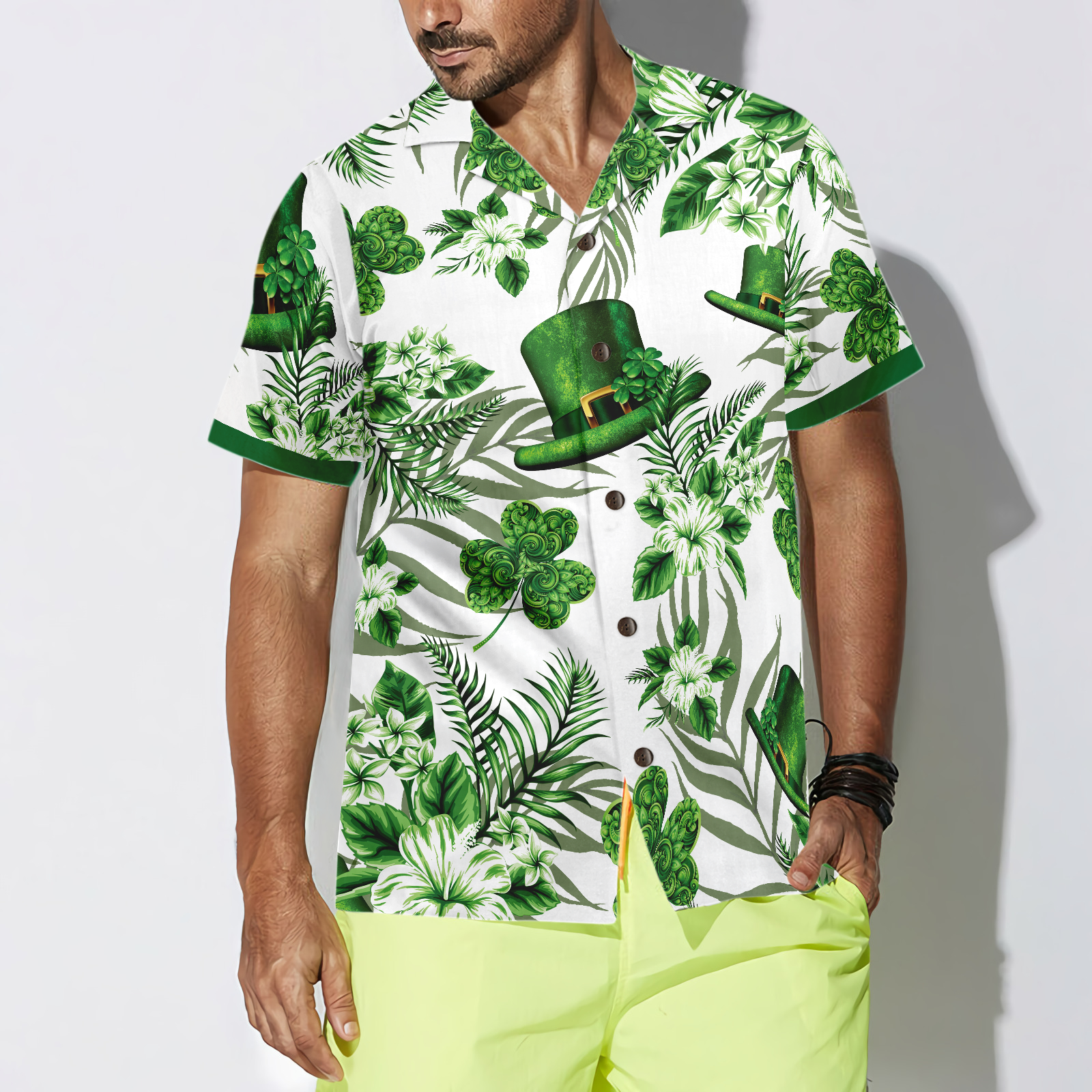 Erin Go Braugh Ireland Green Hat and Shamrock Pattern Hawaiian Shirt - Hyperfavor