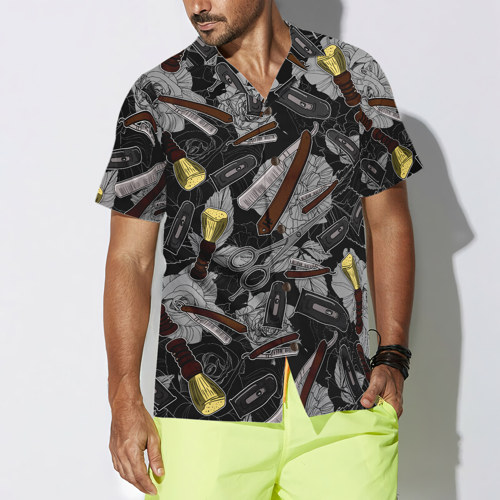 Rose Barber Tools Pattern Hawaiian Shirt - Hyperfavor