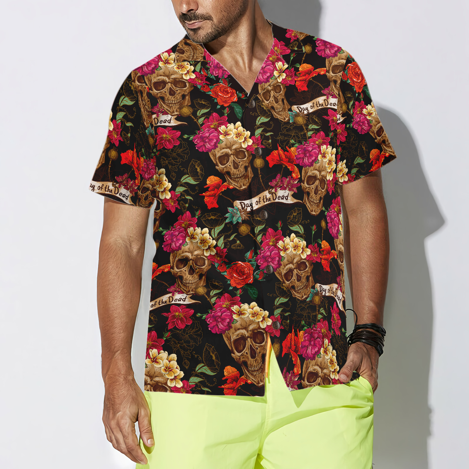 Skull And Flowers Day Of Dead Hawaiian Shirt - Hyperfavor