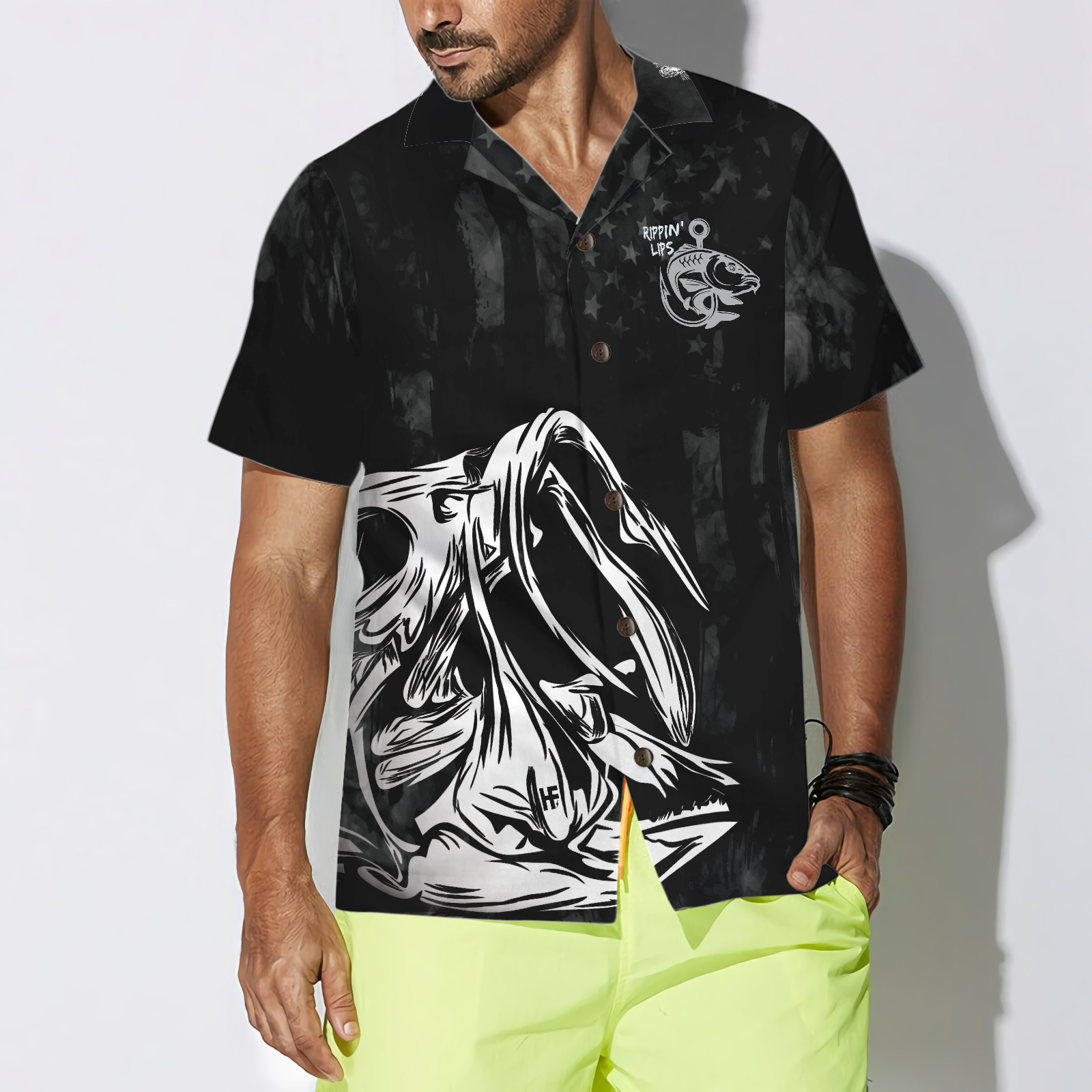 Rippin' Lips Skull Fish Skeleton Hawaiian Shirt - Hyperfavor