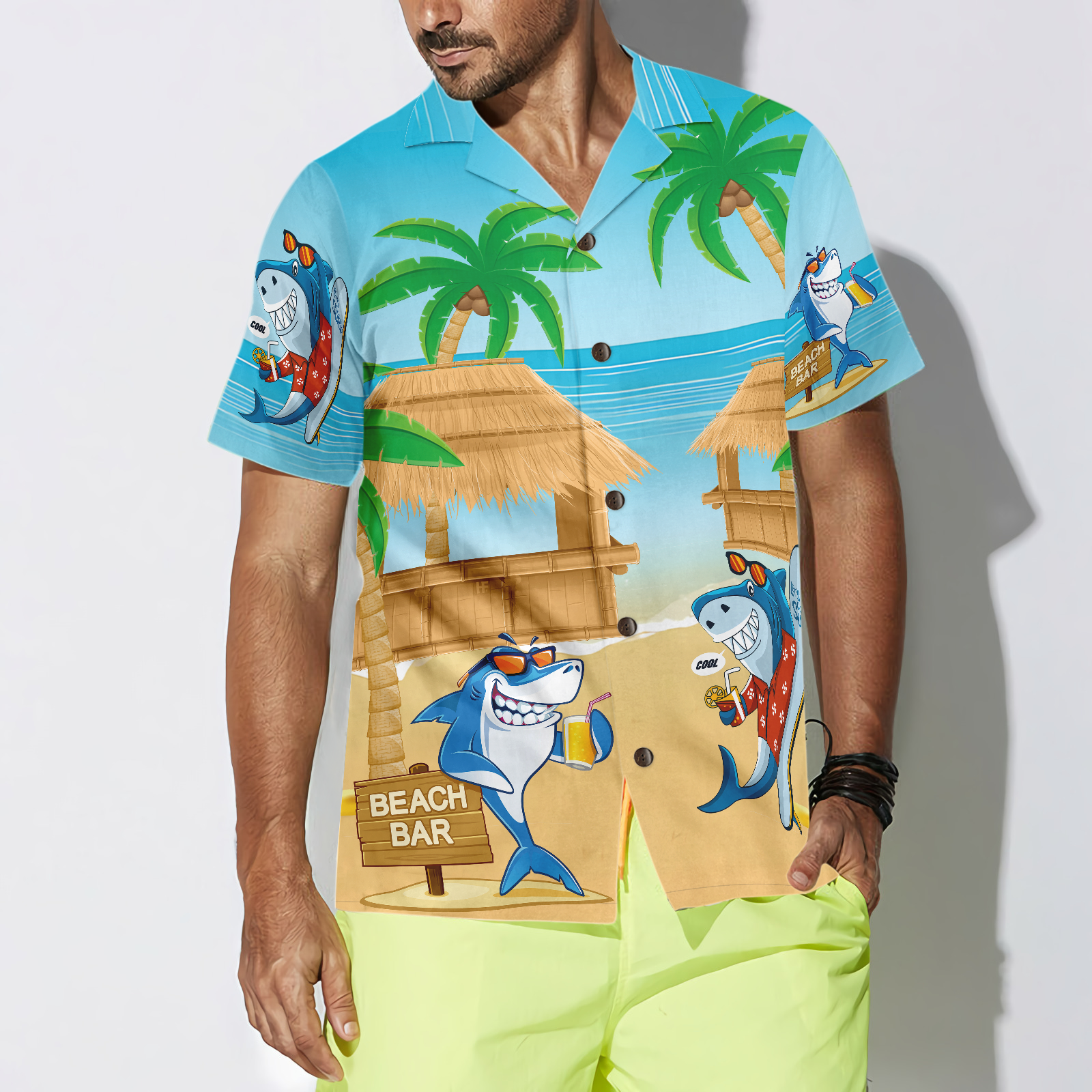 Sharks Party On The Beach Hawaiian Shirt - Hyperfavor