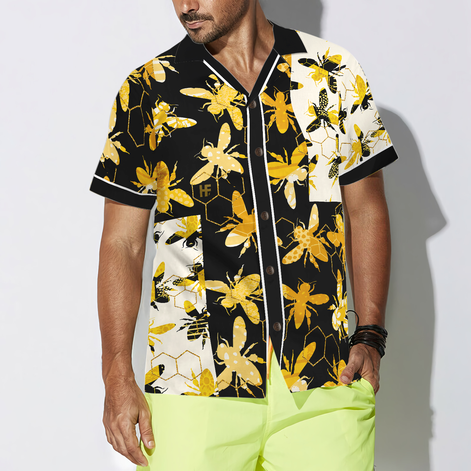 Trendy Geometric Bee Hawaiian Shirt - Hyperfavor