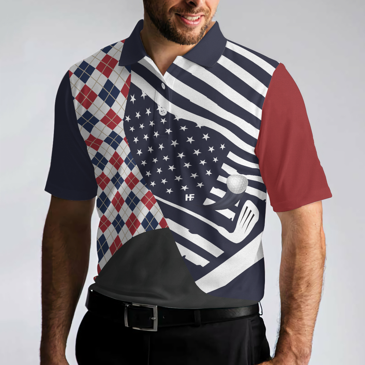 Are You Looking At My Putt Argyle USA Flag Polo Shirt - Hyperfavor