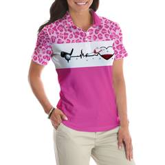 I Am A Simple Woman Golf Short Sleeve Women Polo Shirt, White And Pink Golf Shirt For Ladies, Gift For Wine Lovers - Hyperfavor