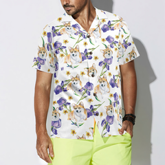 Corgi And Flowers Shirt For Men Hawaiian Shirt - Hyperfavor