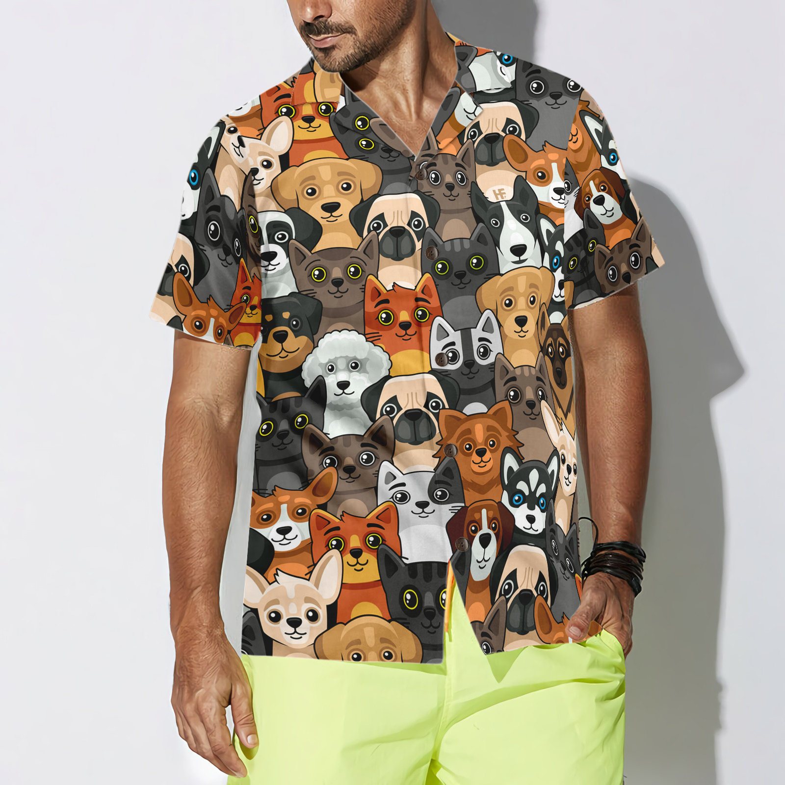 Cats And Dogs Seamless Pattern Hawaiian Shirt - Hyperfavor