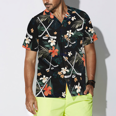 Hockey Tropical Black & Blue Hawaiian Shirt - Hyperfavor