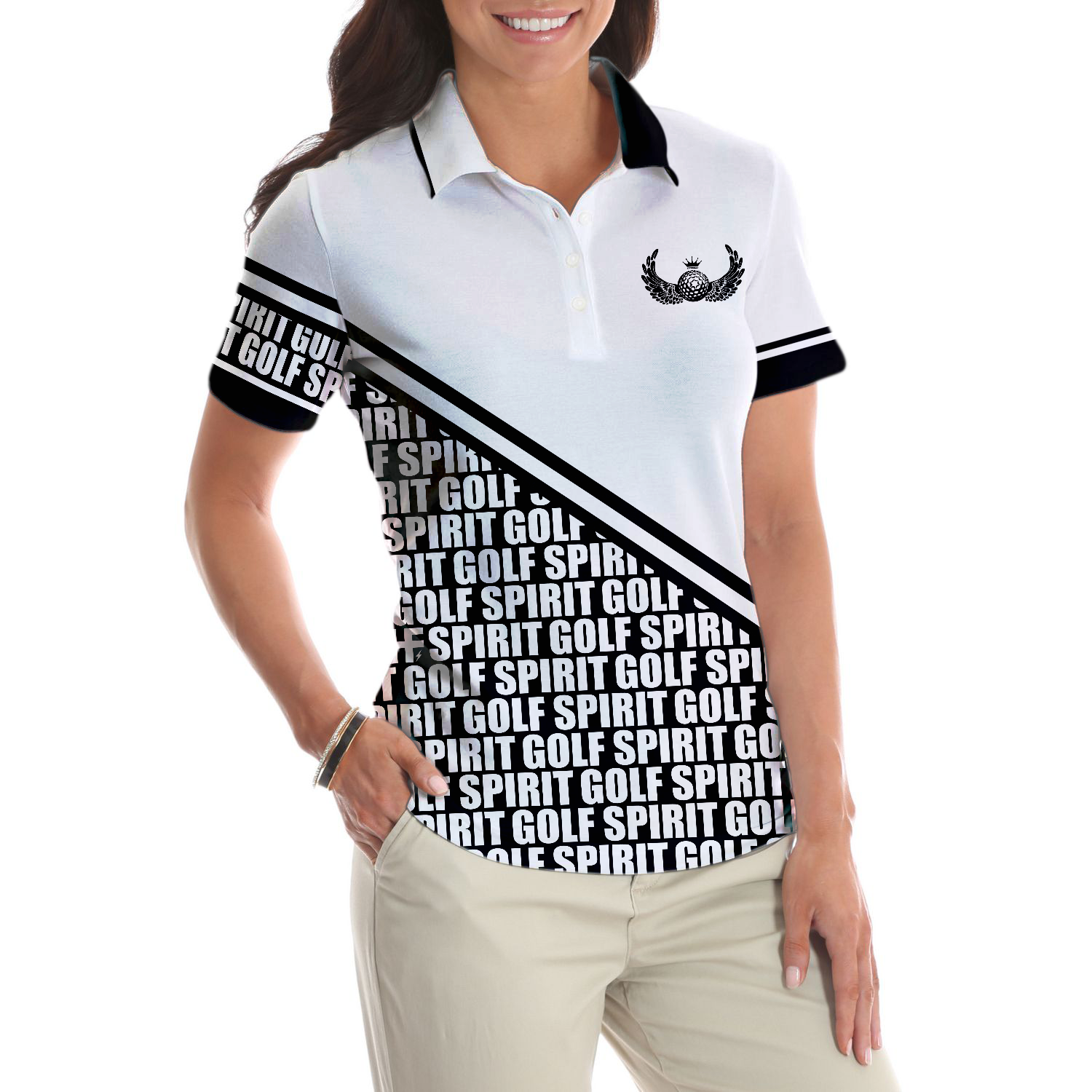 Golf Spirit In Black And White Golf Short Sleeve Women Polo Shirt, Simple Golf Shirt Design For Female Golfers - Hyperfavor