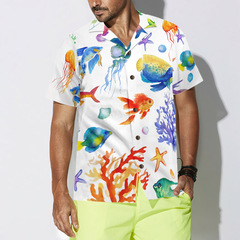 Under The Sea Watercolor Hawaiian Shirt - Hyperfavor