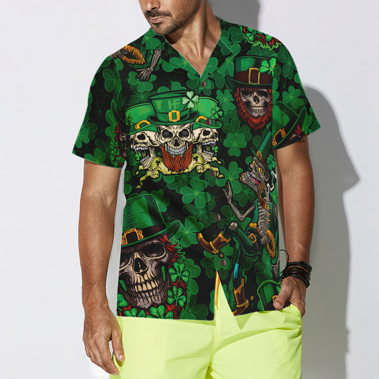 Leprechaun Skull Happy Saint Patrick's Day Hawaiian Shirt - Hyperfavor