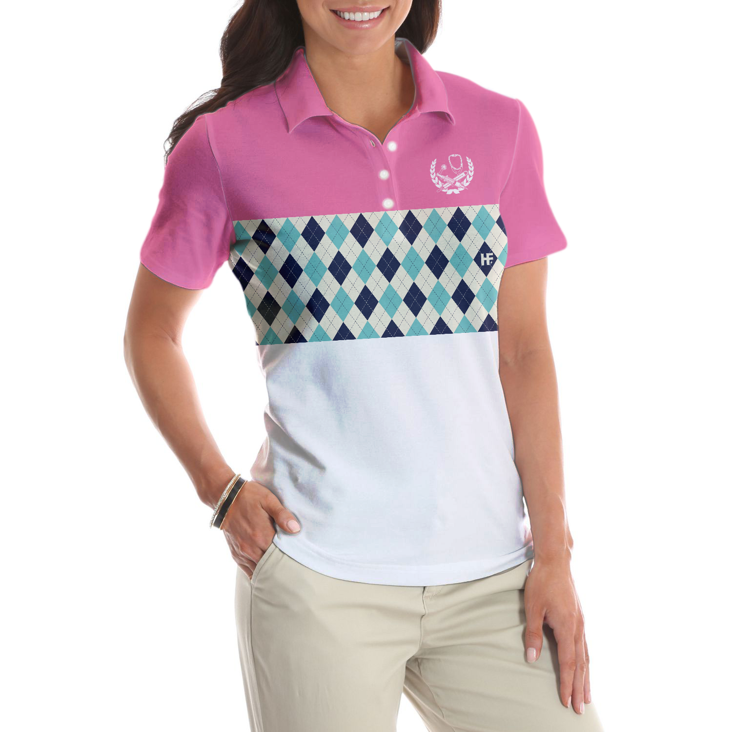 I Was Born To Be A School Nurse Short Sleeve Women Polo Shirt, Argyle Pattern Shirt For Nurses, Nurse Vibes Shirt - Hyperfavor