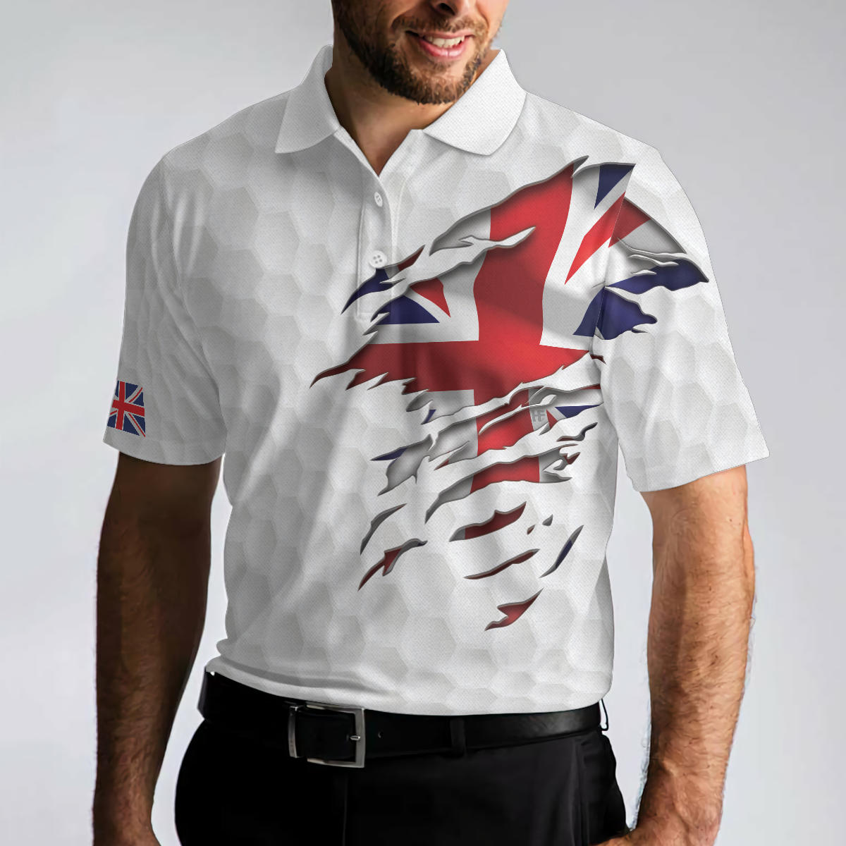 Golf Texture United Kingdom Polo Shirt, Great Britain Union Jack Polo Shirt, UK Golf Shirt For Men - Hyperfavor