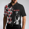 Bowling Red Black White Skull Pattern Short Sleeve Polo Shirt, Argyle Pattern Polo Shirt, Best Bowling Shirt For Men - Hyperfavor