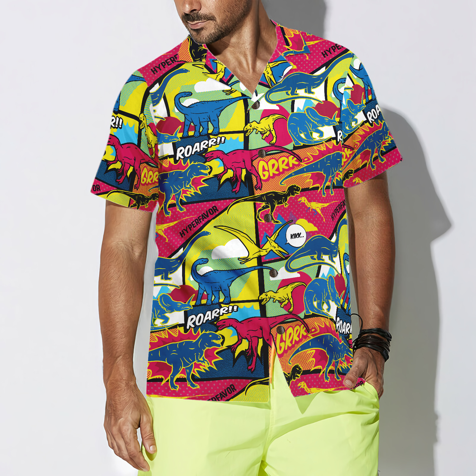 Comic Dinosaur Hawaiian Shirt - Hyperfavor