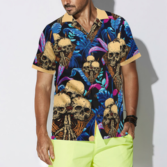 Skull Tropical Palm Leaves Background Hawaiian Shirt - Hyperfavor