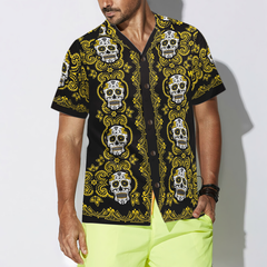 Yellow Sugar Skull Hawaiian Shirt - Hyperfavor