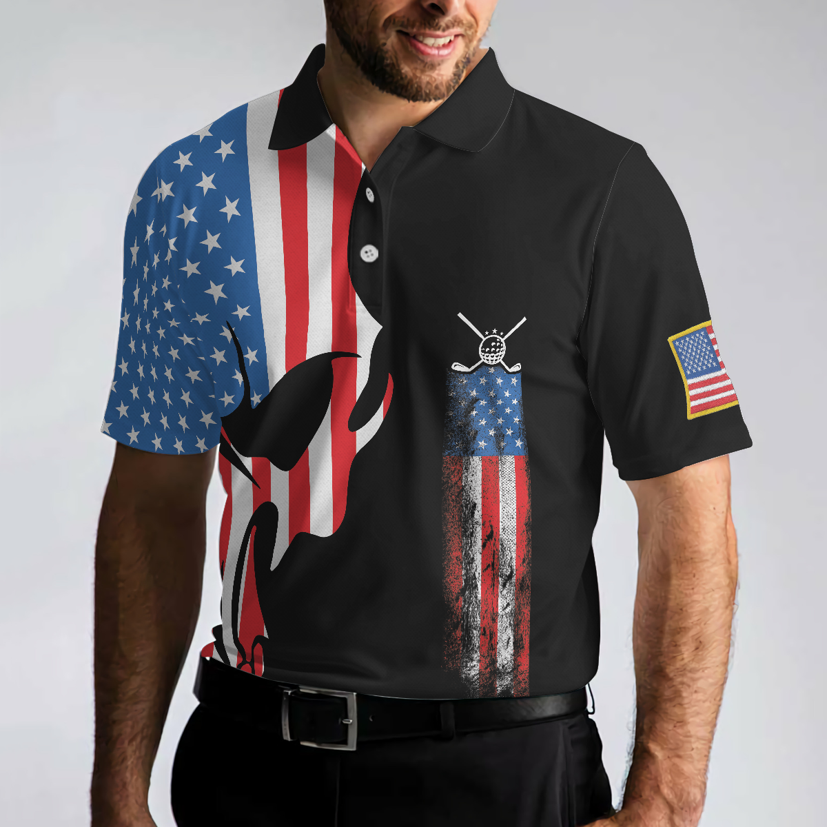 Skull Golf With American Flag Polo Shirt, Never Underate An Old Man Golfer Polo Shirt, Best Golf Shirt For Men - Hyperfavor