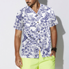 Blue Floral Pizza Pattern Shirt Hawaiian Shirt - Hyperfavor