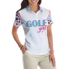 Golf Girl Leopard Pattern Short Sleeve Women Polo Shirt, Unique Golf Shirt For Ladies, Golf Gift For Women - Hyperfavor