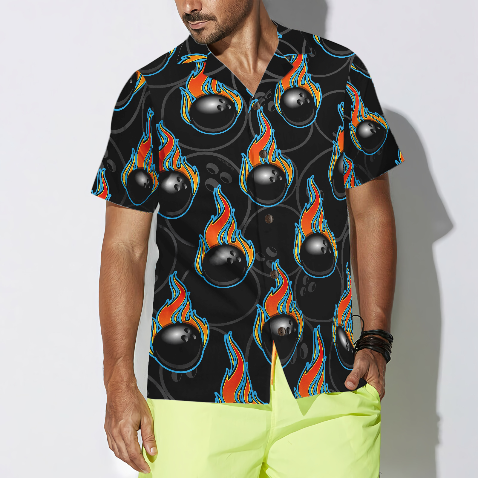 Bowling In Fire Seamless Pattern Hawaiian Shirt - Hyperfavor