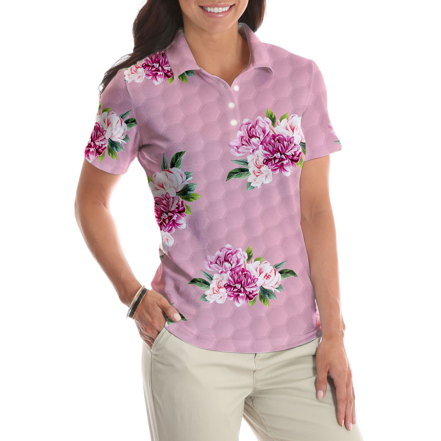 Watercolor Flowers And Golf Short Sleeve Women Polo Shirt - Hyperfavor