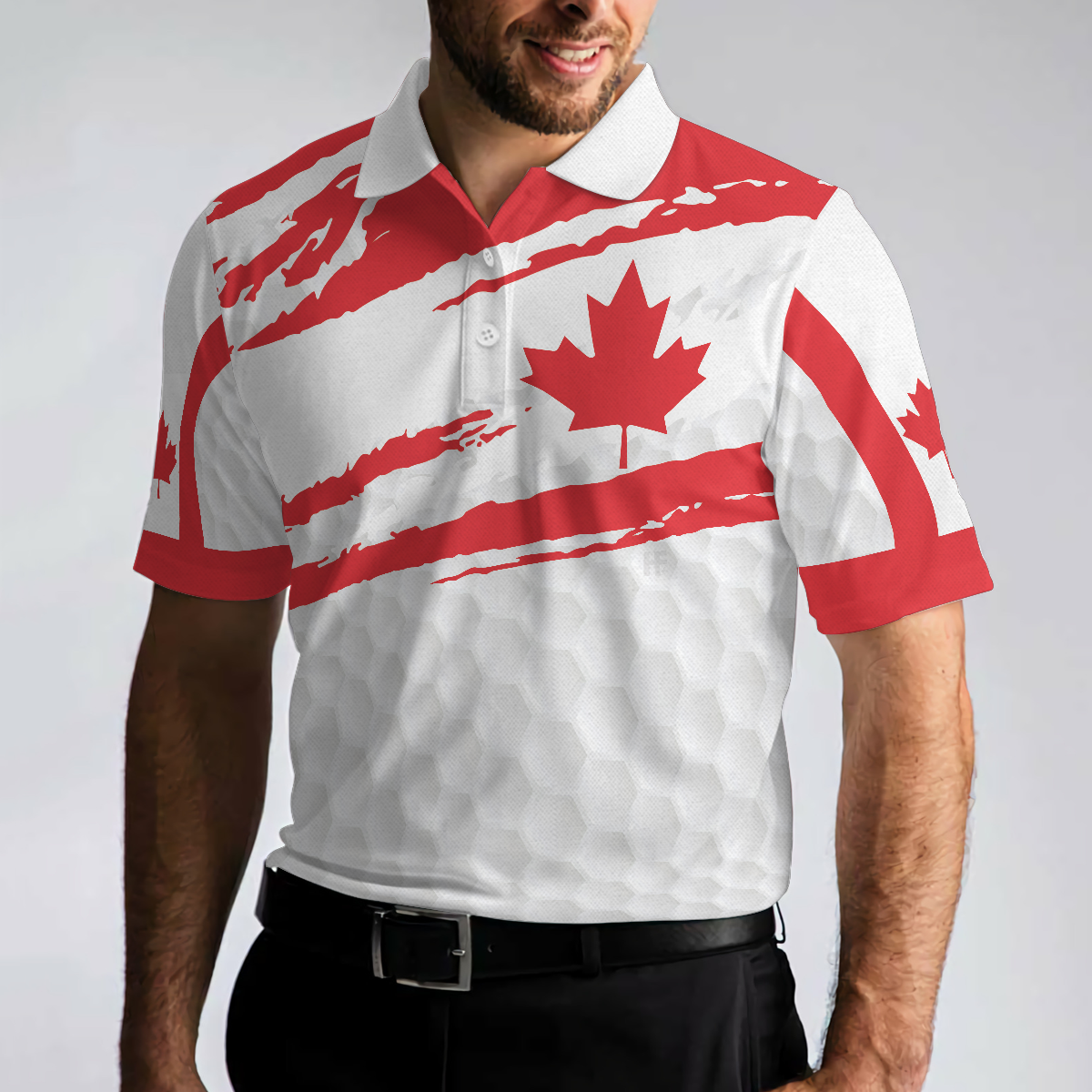 Canada Flag Golf Texture Polo Shirt, Maple Leaves Polo Shirt, Best Golf Shirt For Men - Hyperfavor