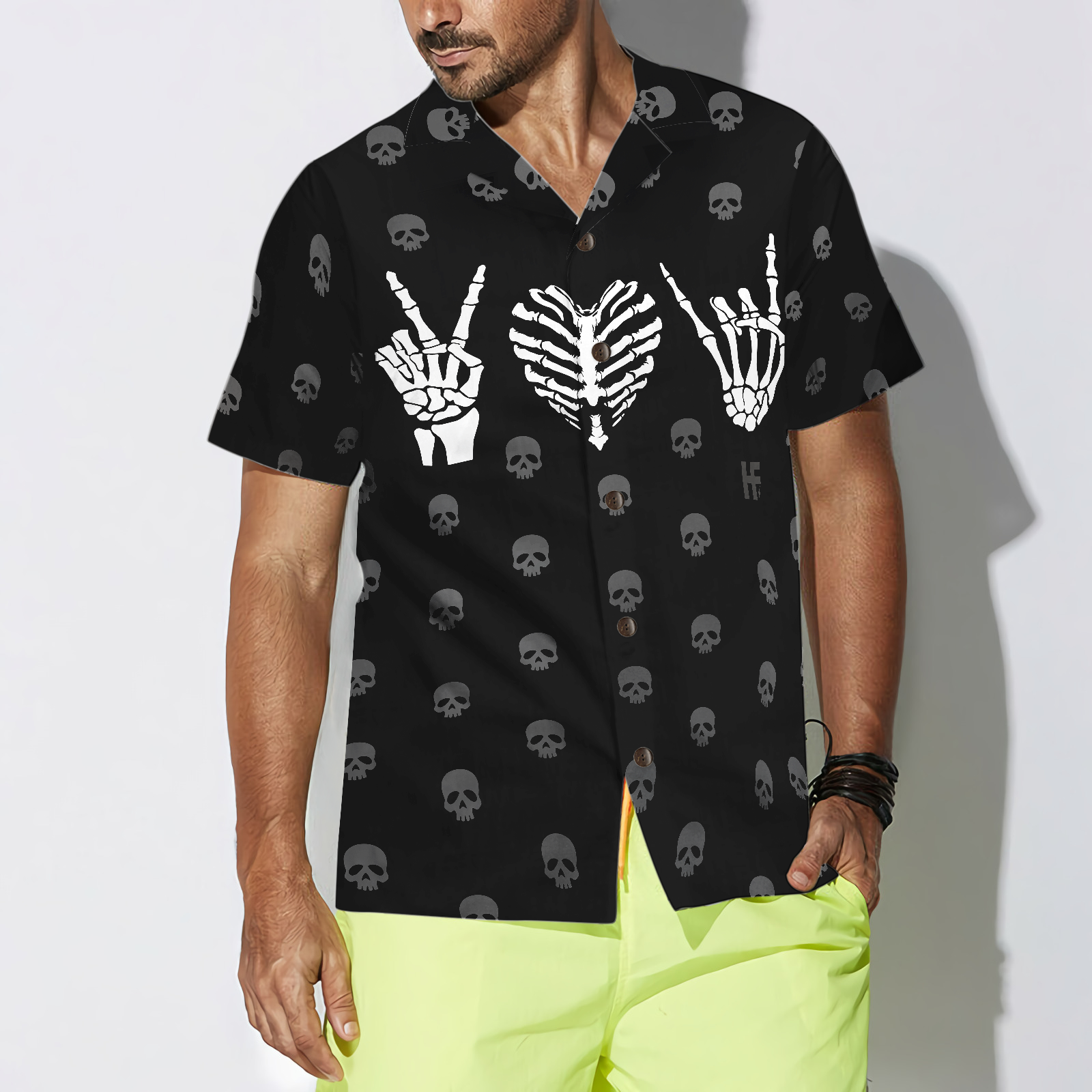 Peace Love Rock Goth Hawaiian Shirt - Hyperfavor