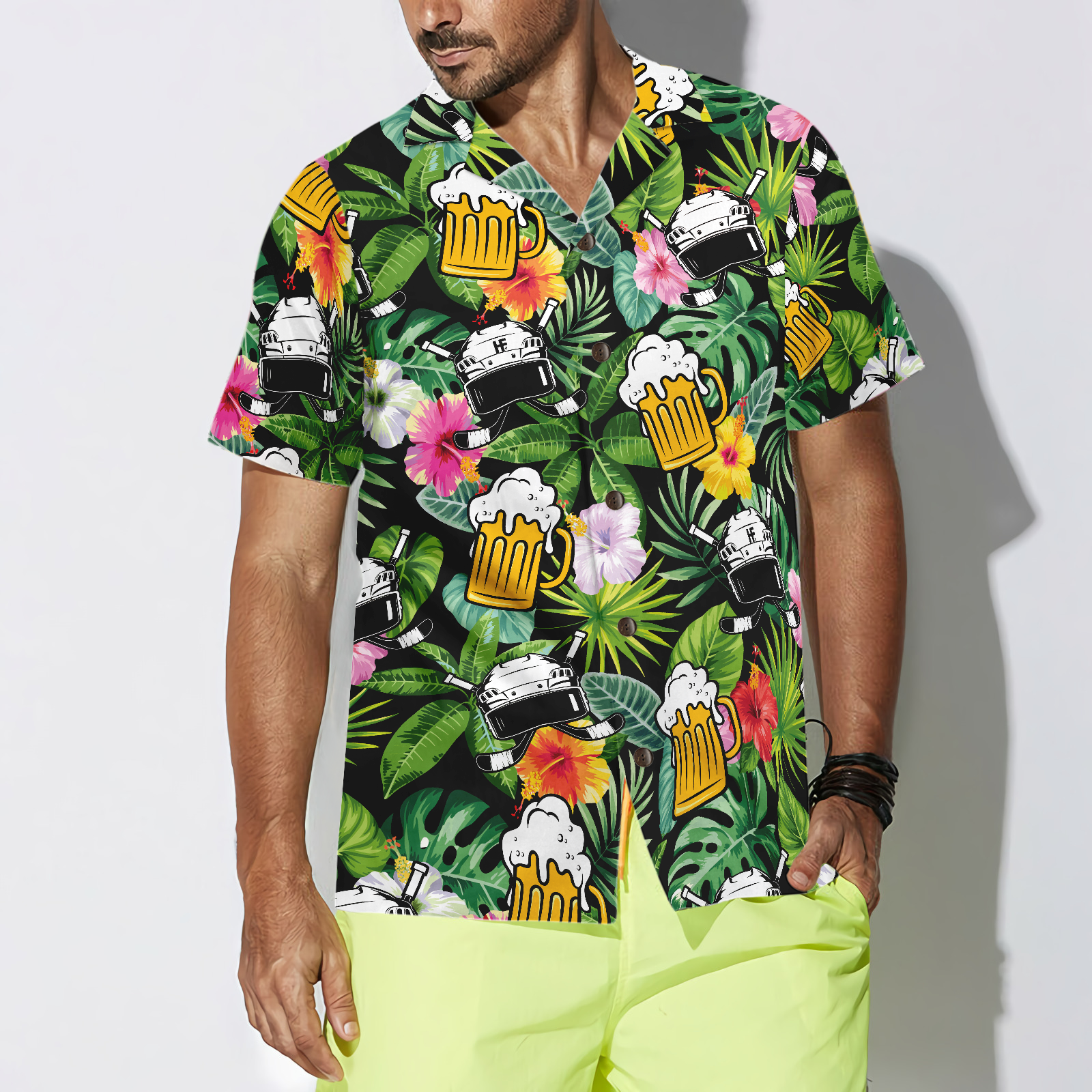 Summer Colorful Hockey And Beer Hawaiian Shirt - Hyperfavor