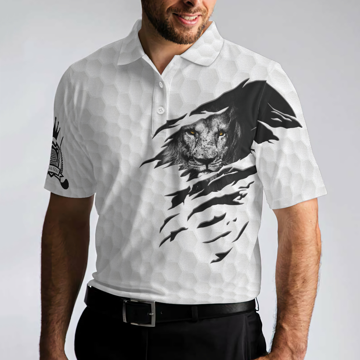 King Of Swings Lion Golfing Polo Shirt, Black And White Lion King Sketching Polo Shirt, Best Golf Shirt For Men - Hyperfavor