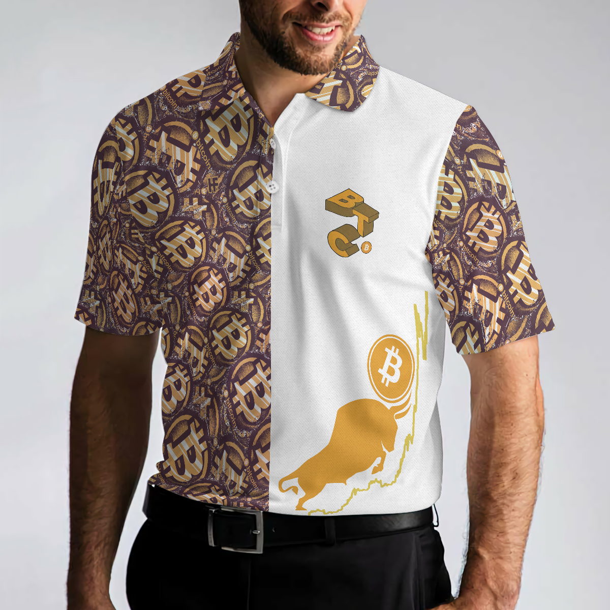 Golden Black Bitcoin Polo Shirt, White Bitcoin Themed Polo Shirt, Best Shirt For Bitcoin Investors - Hyperfavor