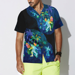 Artistic Summer Bigfoot Hawaiian Shirts for Men, Black and Blue Sasquatch Shirts - Hyperfavor