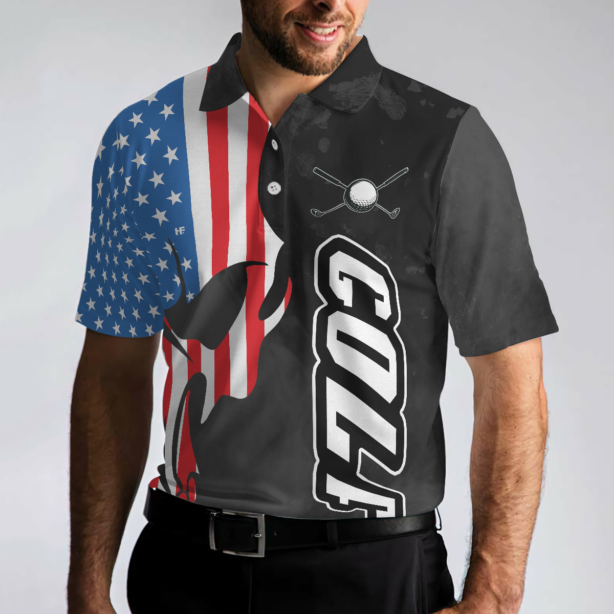 Grip It N' Rip It Skull Golf With American Flag Golf Polo Shirt, Cool Golf Shirt Design For Male Players - Hyperfavor