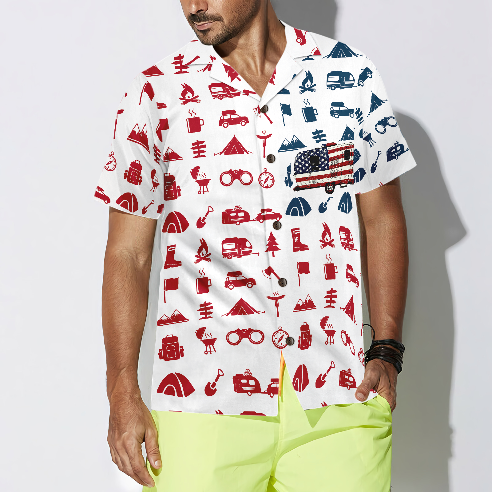 Campervan American Flag Hawaiian Shirt - Hyperfavor