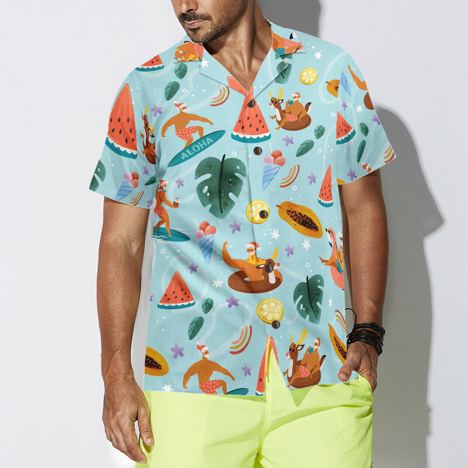 Hyperfavor Santa Beach 2 Pattern Hawaiian shirt, Christmas Shirts Short Sleeve Button Down Shirt For Men And Women - Hyperfavor