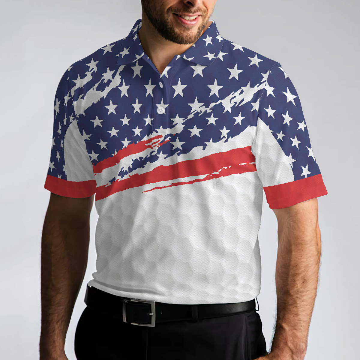 Golf Texture Short Sleeve USA Golf Polo Shirt, American Flag Polo Shirt, Patriotic Golf Shirt For Men - Hyperfavor