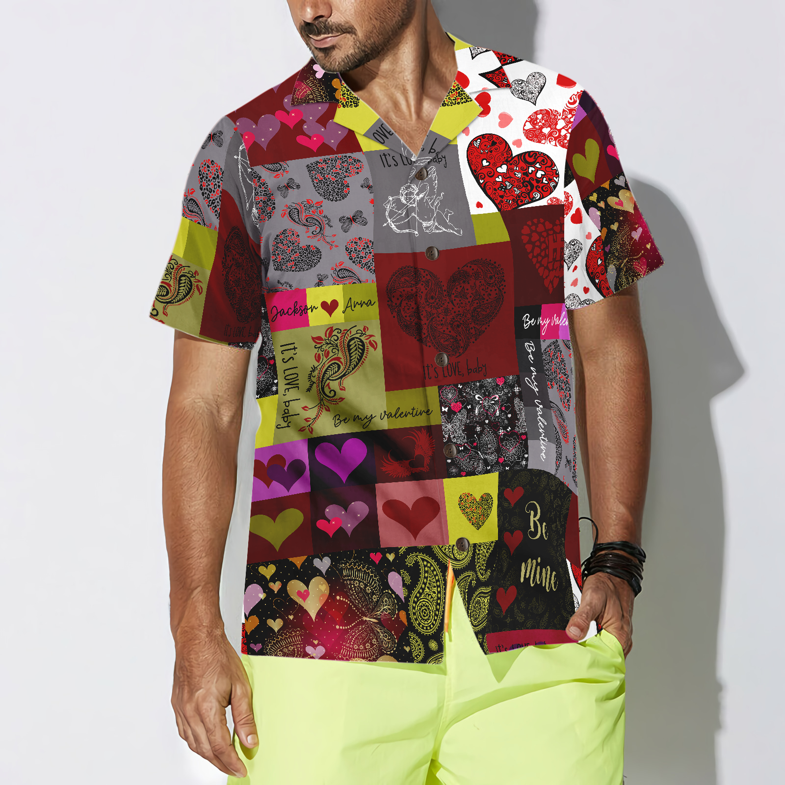 Personalized Couple Name It's Love Be My Valentine Custom Hawaiian Shirt - Hyperfavor