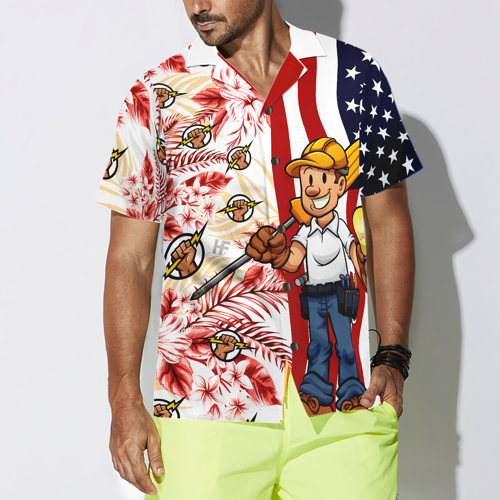 Electrician Flag Tropical Hawaiian Shirt - Hyperfavor