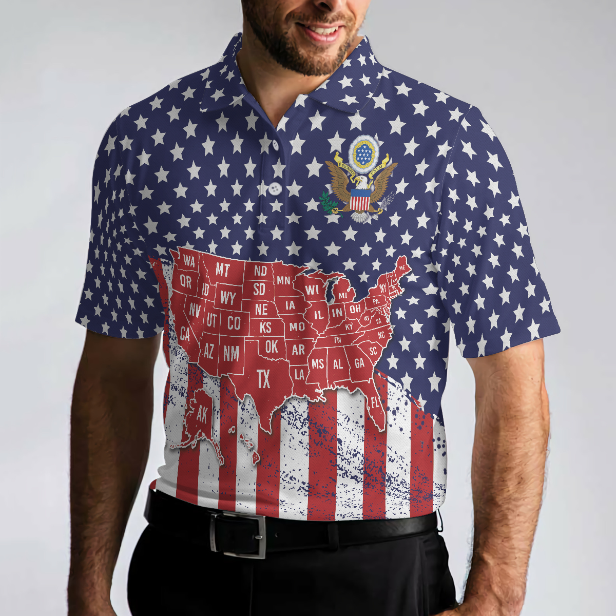 USA Map And Flag Short Sleeve Polo Shirt For Golf, American Flag Polo Shirt For Men - Hyperfavor