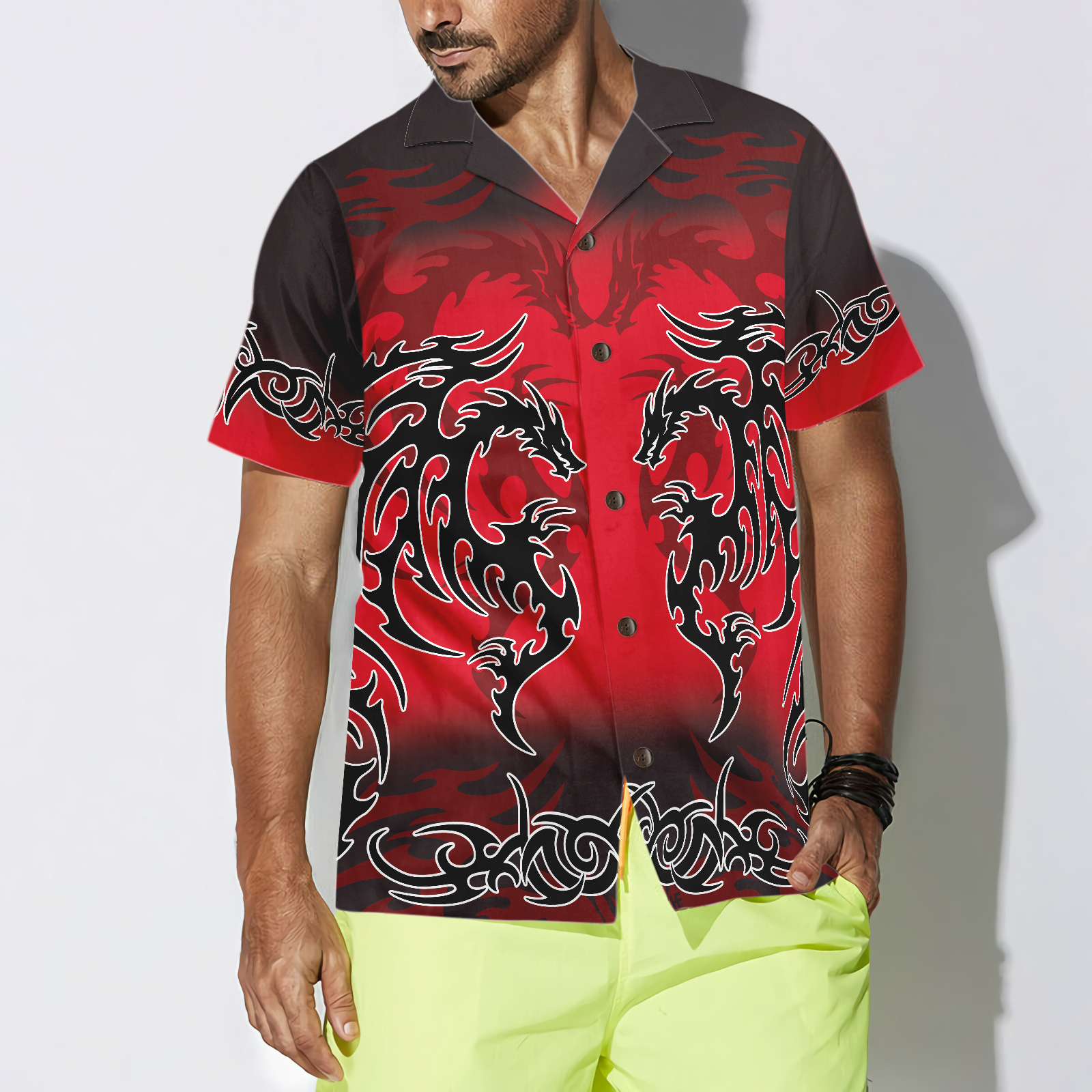 Red Tribal Dragon Hawaiian Shirt - Hyperfavor