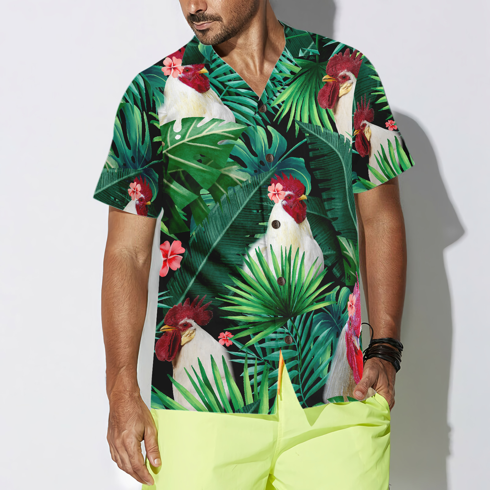 Tropical White Rooster Hawaiian Shirt - Hyperfavor