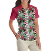 Golf Ball On Tropical Flowers Background Short Sleeve Women Polo Shirt - Hyperfavor