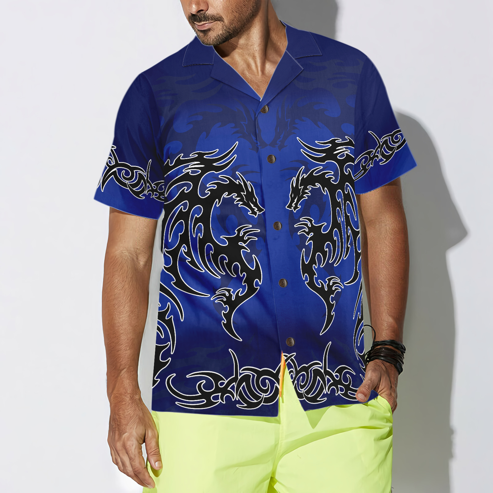 Blue Tribal Dragon Hawaiian Shirt - Hyperfavor