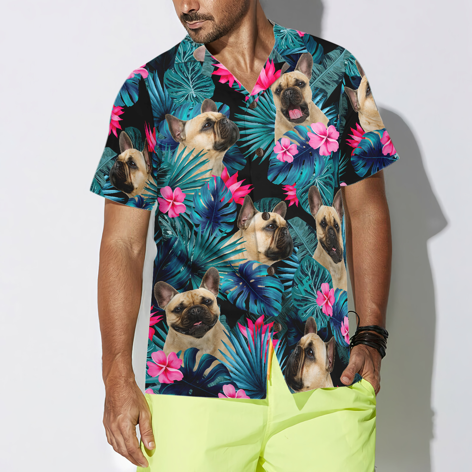 Tropical French Bulldog Hawaiian Shirt - Hyperfavor