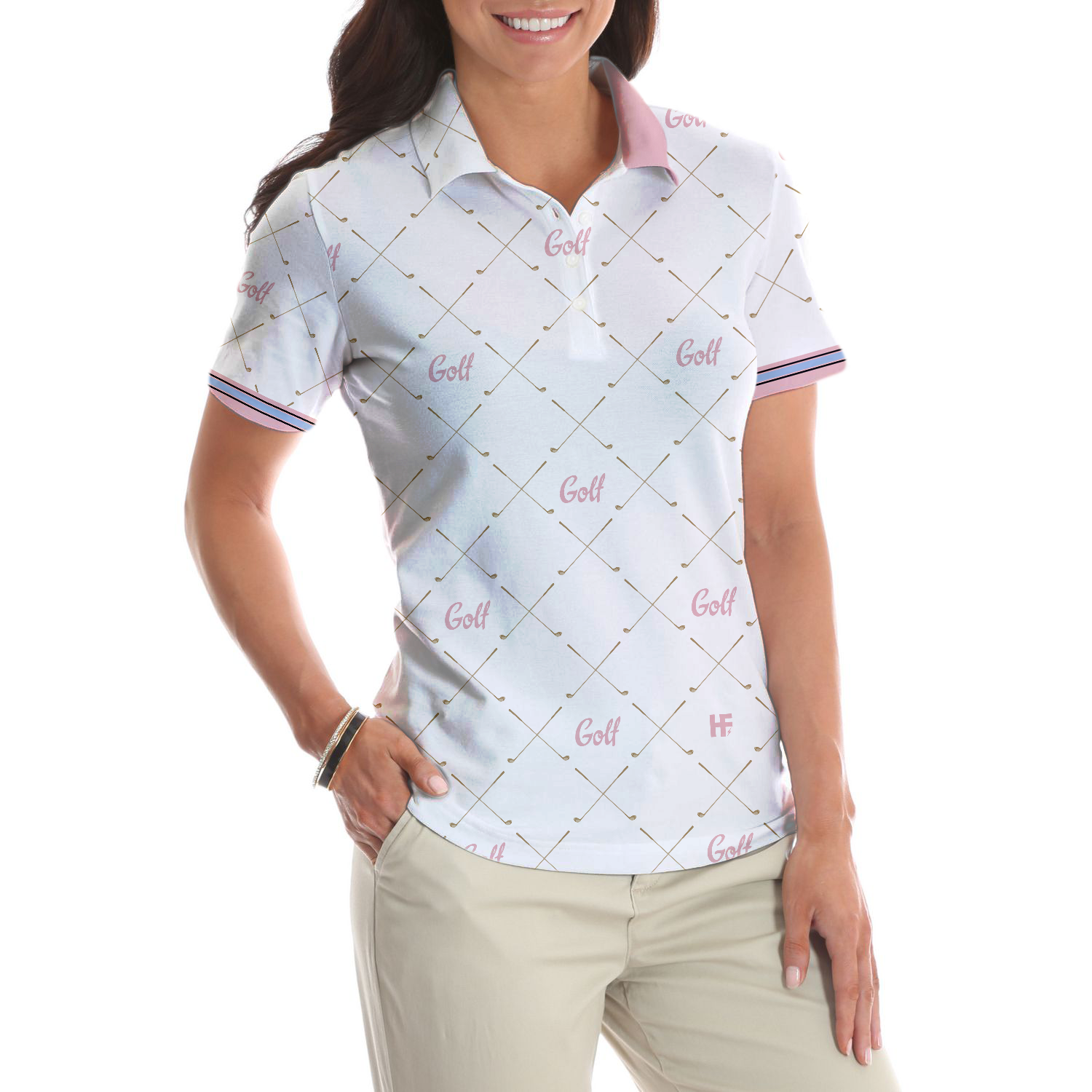 Golf In Pink With Simple Golf Clubs Pattern Short Sleeve Women Polo Shirt, Classic Golf Shirt For Ladies - Hyperfavor