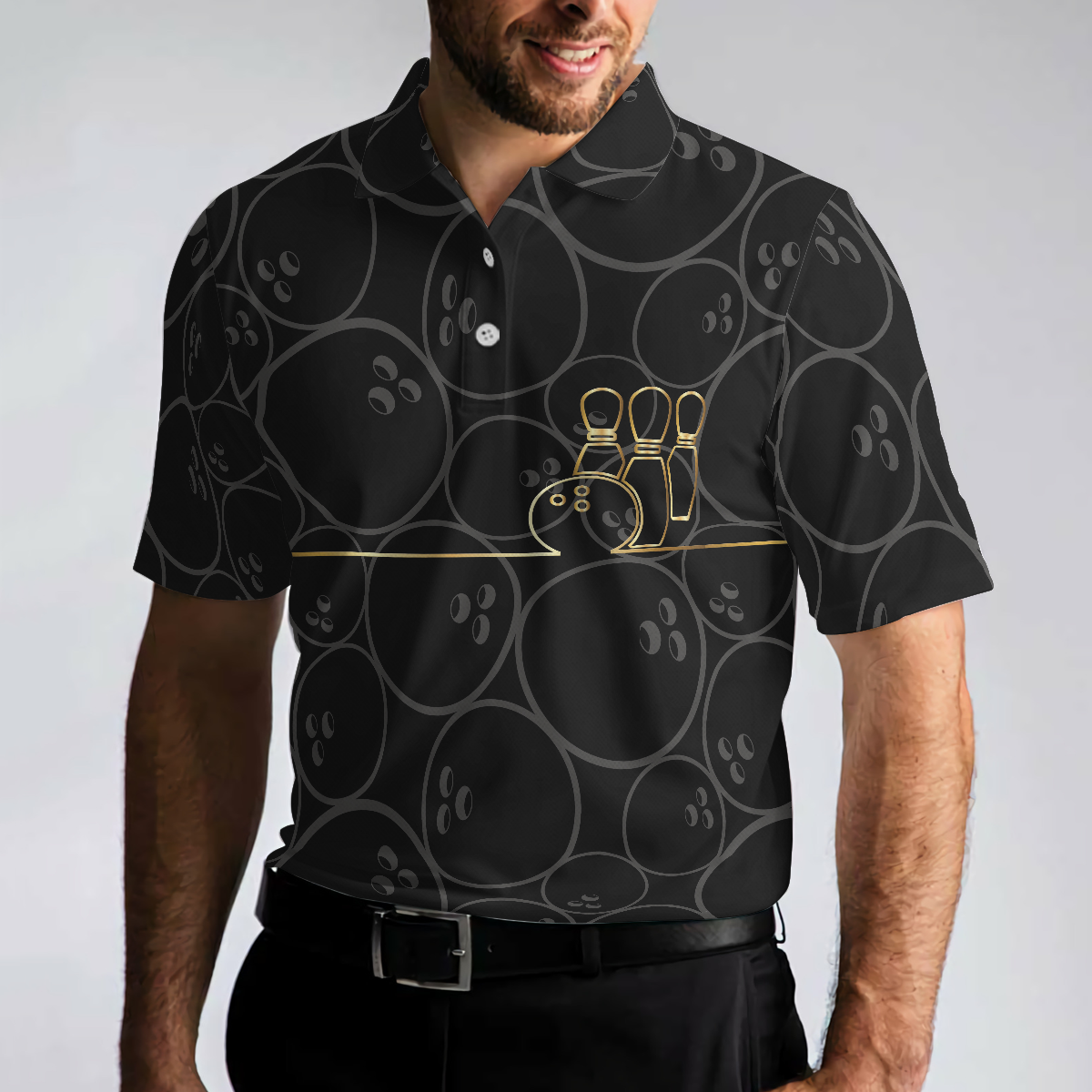 Grab Your Ball We're Going Bowling Polo Shirt, Bowling Ball Pattern Polo Shirt, Black Bowling Shirt For Men - Hyperfavor