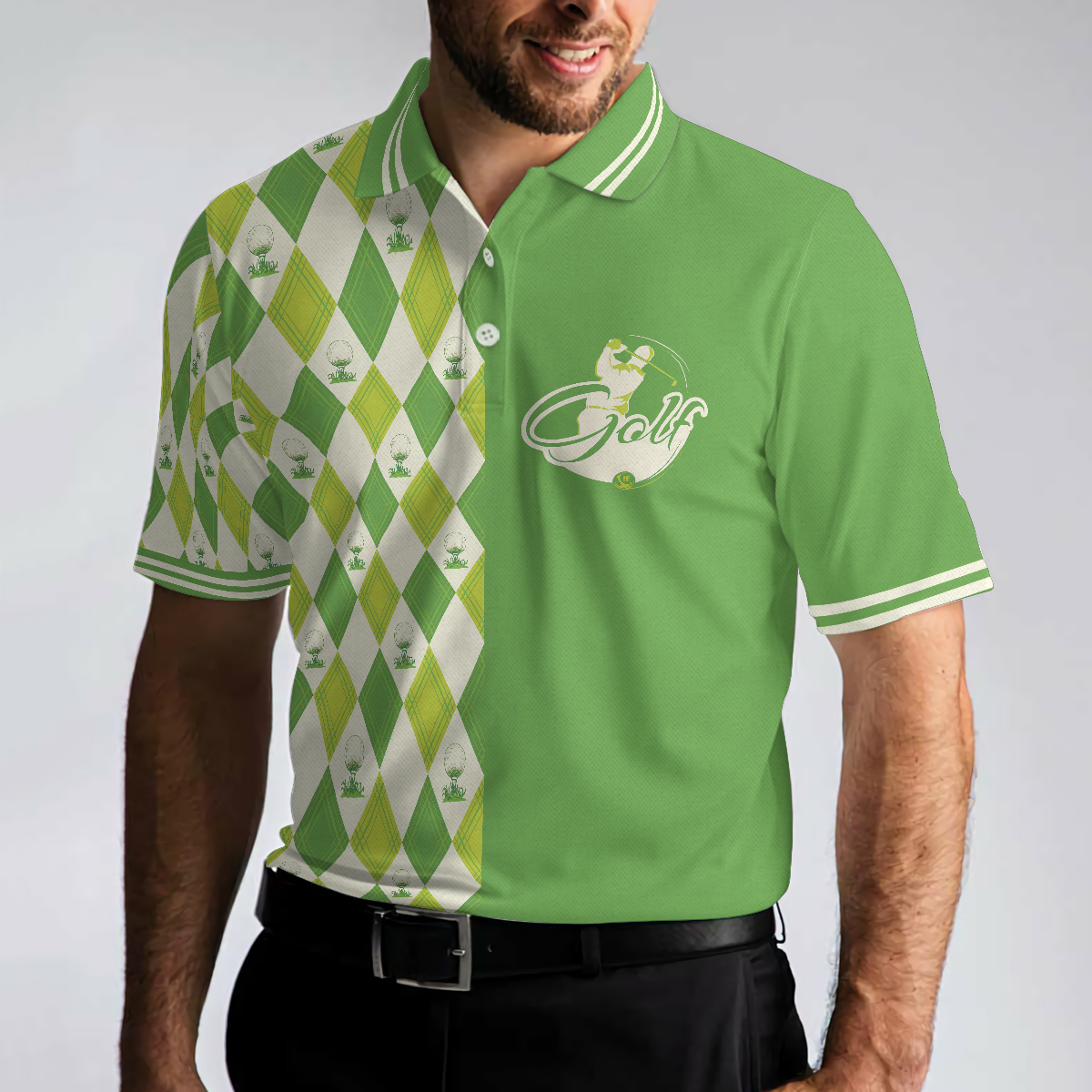 I'm Not Swearing I'm Using My Golf Words Polo Shirt, Green Argyle Pattern Golf Shirt For Male Golfers - Hyperfavor