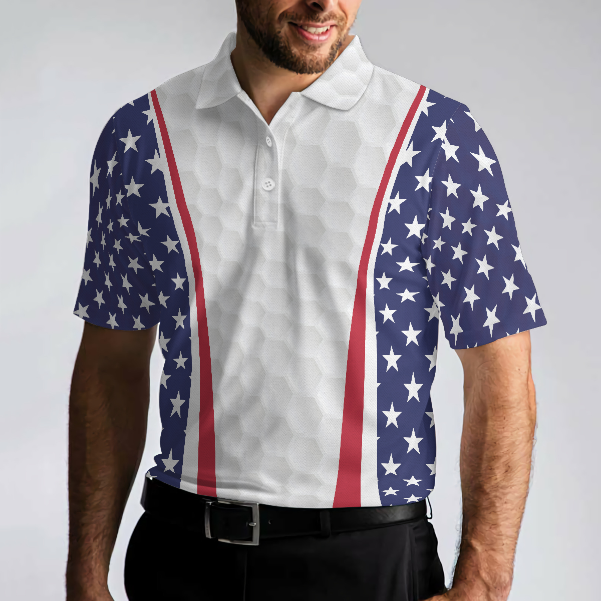 Patriotic Golf Texture Short Sleeve USA Golf Polo Shirt, American Flag Polo Shirt, Best Golf Shirt For Men - Hyperfavor