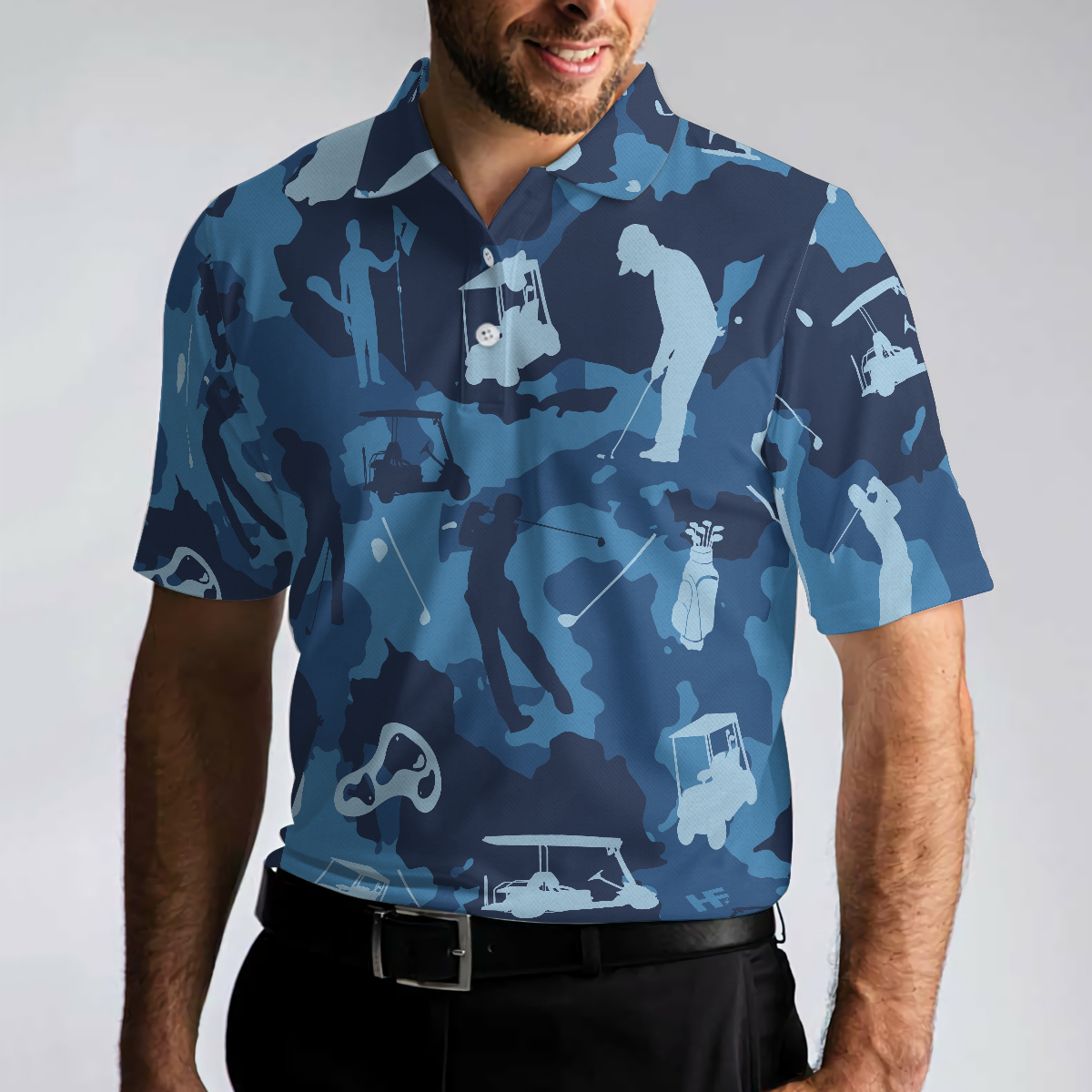 Golf Ocean Blue Camouflage Polo Shirt, Streetwear Golfing Polo Shirt, Camo Golf Shirt For Men - Hyperfavor