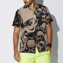 Gothic Winged Skull Hawaiian Shirt, Black And White Skull Pattern Hawaiian Shirt - Hyperfavor